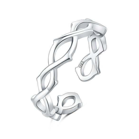 Women Sterling Silver Irregular Open Ring Natural Plants And Flowers Style