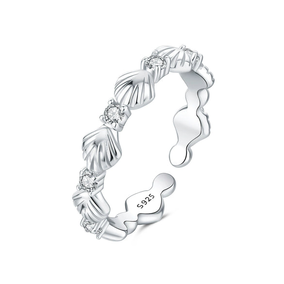 Women Sterling Silver Irregular Open Ring Natural Plants And Flowers Style