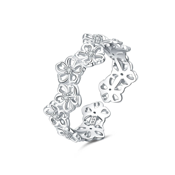 Women Sterling Silver Irregular Open Ring Natural Plants And Flowers Style