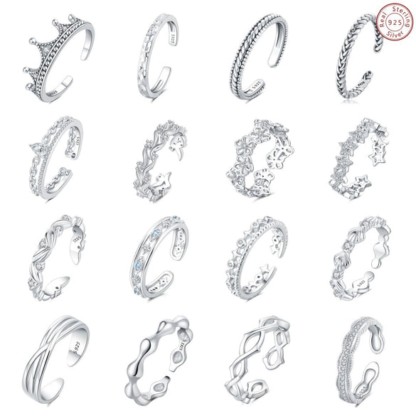Women Sterling Silver Irregular Open Ring Natural Plants And Flowers Style