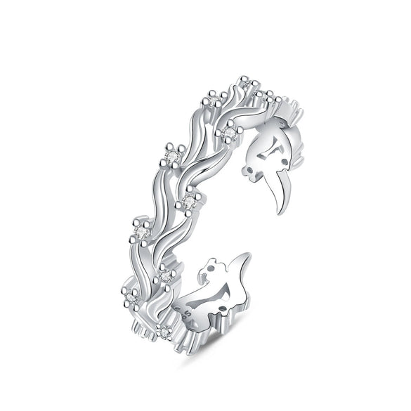 Women Sterling Silver Irregular Open Ring Natural Plants And Flowers Style