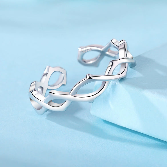 Women Sterling Silver Irregular Open Ring Natural Plants And Flowers Style