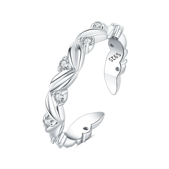 Women Sterling Silver Irregular Open Ring Natural Plants And Flowers Style
