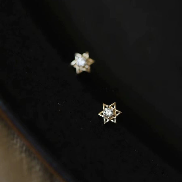 Women Sterling Silver 14K Gold Plated Mini Diamond Encrusted Star Earrings