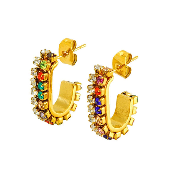 Women 316L Stainless Steel U Shaped Geometric Diamond Earrings With 18K Vacuum Plating And Electroplating Treatment
