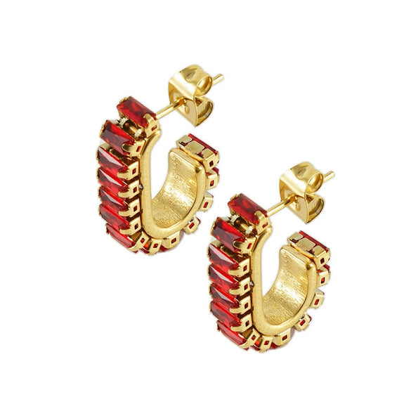 Women 316L Stainless Steel U Shaped Geometric Diamond Earrings With 18K Vacuum Plating And Electroplating Treatment