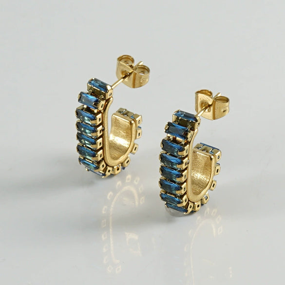 Women 316L Stainless Steel U Shaped Geometric Diamond Earrings With 18K Vacuum Plating And Electroplating Treatment