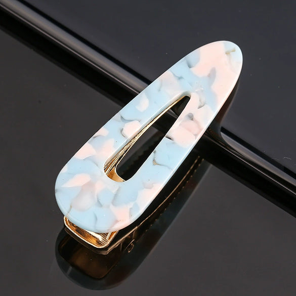 Women's Acetate Geometric Side Hair Clip With Marble Pattern And Electroplated Finish