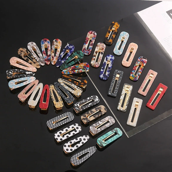 Women's Acetate Geometric Side Hair Clip With Marble Pattern And Electroplated Finish