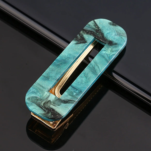 Women's Acetate Geometric Side Hair Clip With Marble Pattern And Electroplated Finish