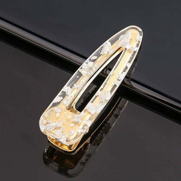 Women's Acetate Geometric Side Hair Clip With Marble Pattern And Electroplated Finish