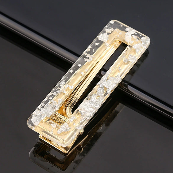 Women's Acetate Geometric Side Hair Clip With Marble Pattern And Electroplated Finish