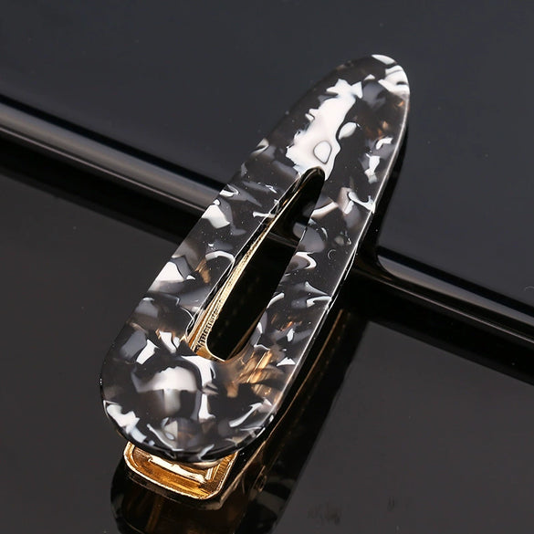 Women's Acetate Geometric Side Hair Clip With Marble Pattern And Electroplated Finish