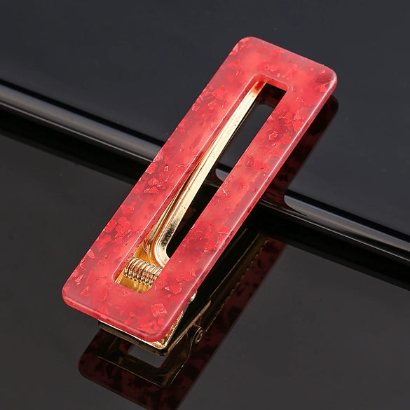 Women's Acetate Geometric Side Hair Clip With Marble Pattern And Electroplated Finish
