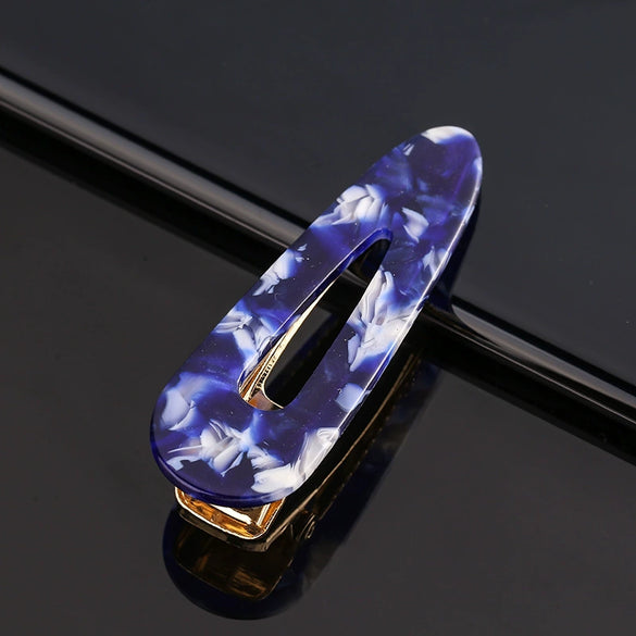 Women's Acetate Geometric Side Hair Clip With Marble Pattern And Electroplated Finish