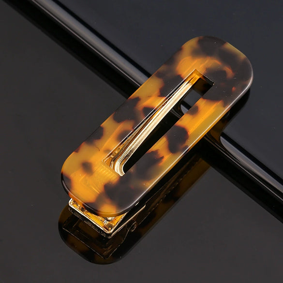 Women's Acetate Geometric Side Hair Clip With Marble Pattern And Electroplated Finish