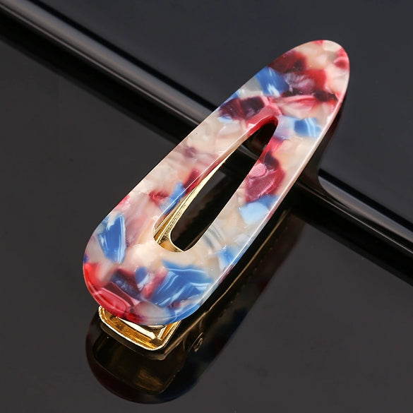 Women's Acetate Geometric Side Hair Clip With Marble Pattern And Electroplated Finish
