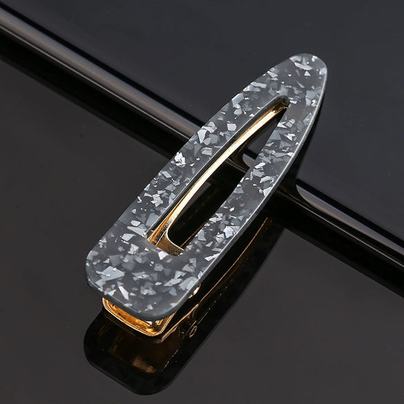 Women's Acetate Geometric Side Hair Clip With Marble Pattern And Electroplated Finish