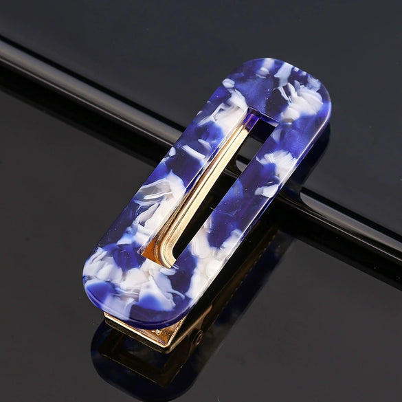 Women's Acetate Geometric Side Hair Clip With Marble Pattern And Electroplated Finish