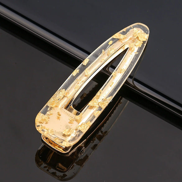Women's Acetate Geometric Side Hair Clip With Marble Pattern And Electroplated Finish