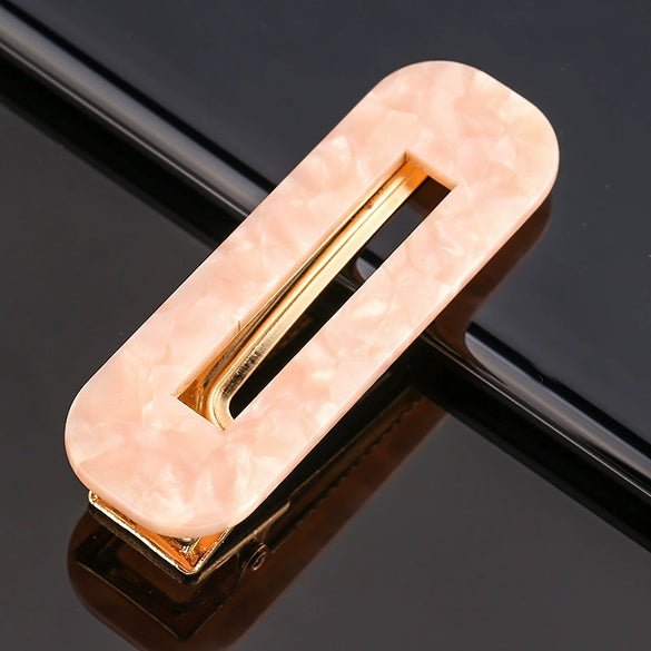 Women's Acetate Geometric Side Hair Clip With Marble Pattern And Electroplated Finish