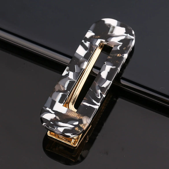 Women's Acetate Geometric Side Hair Clip With Marble Pattern And Electroplated Finish