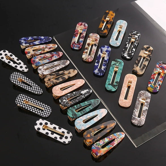 Women's Acetate Geometric Side Hair Clip With Marble Pattern And Electroplated Finish
