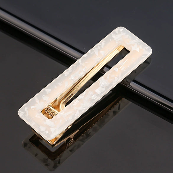 Women's Acetate Geometric Side Hair Clip With Marble Pattern And Electroplated Finish