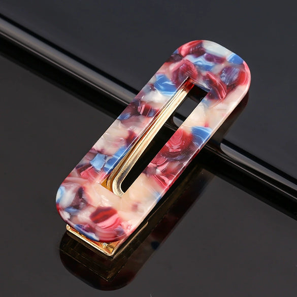Women's Acetate Geometric Side Hair Clip With Marble Pattern And Electroplated Finish
