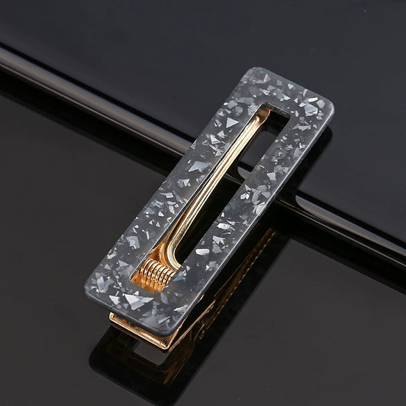 Women's Acetate Geometric Side Hair Clip With Marble Pattern And Electroplated Finish