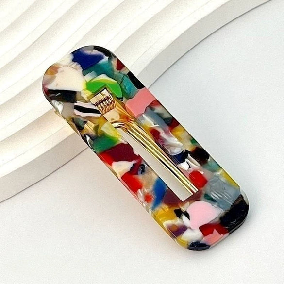 Women's Acetate Geometric Side Hair Clip With Marble Pattern And Electroplated Finish