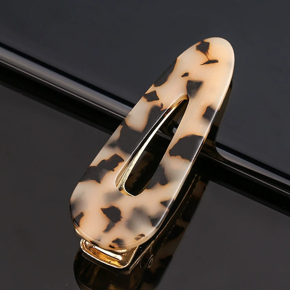 Women's Acetate Geometric Side Hair Clip With Marble Pattern And Electroplated Finish