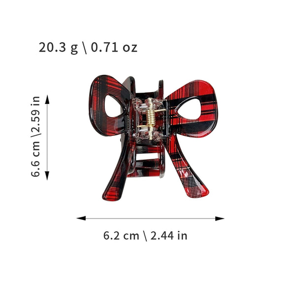 Women's Acetic Acid Hair Grab Clip With Red Plaid And Leopard Print Baking Paint Process
