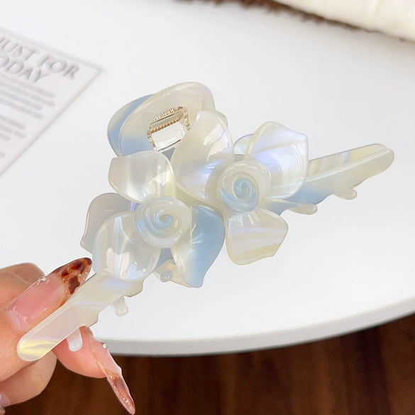 Women's Acetic Acid Twin Flower Hairpin Grab Clip Elegant Simple Style With Polishing Treatment