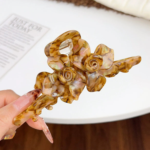 Women's Acetic Acid Twin Flower Hairpin Grab Clip Elegant Simple Style With Polishing Treatment