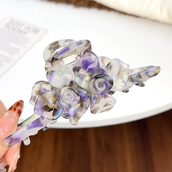 Women's Acetic Acid Twin Flower Hairpin Grab Clip Elegant Simple Style With Polishing Treatment
