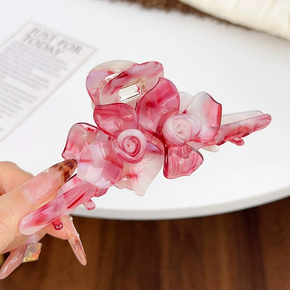 Women's Acetic Acid Twin Flower Hairpin Grab Clip Elegant Simple Style With Polishing Treatment