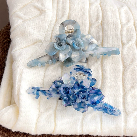 Women's Acetic Acid Twin Flower Hairpin Grab Clip Elegant Simple Style With Polishing Treatment