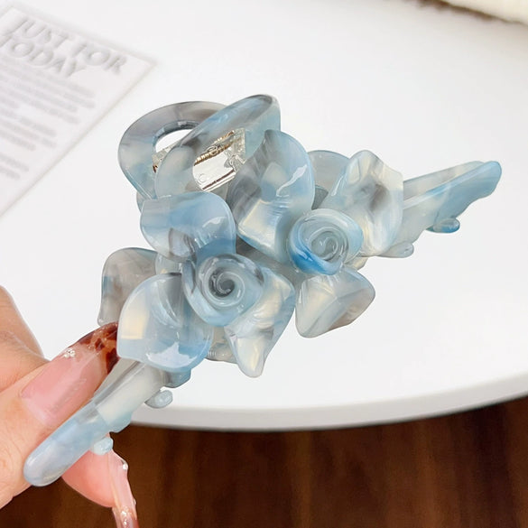 Women's Acetic Acid Twin Flower Hairpin Grab Clip Elegant Simple Style With Polishing Treatment