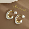 Women's Acrylic And 925 Silver Ushaped Natural Style Imitation Pearl Earrings With Electroplating