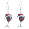 Women's Acrylic Christmas Hat And Wine Glass Pendant Earrings With Printed Festive Cartoon Design