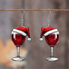 Women's Acrylic Christmas Hat And Wine Glass Pendant Earrings With Printed Festive Cartoon Design