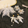 Women's Acrylic Flower And Feather Tassel Earrings Geometric Electroplated Statement Dangle Earrings Street Fashion Jewelry