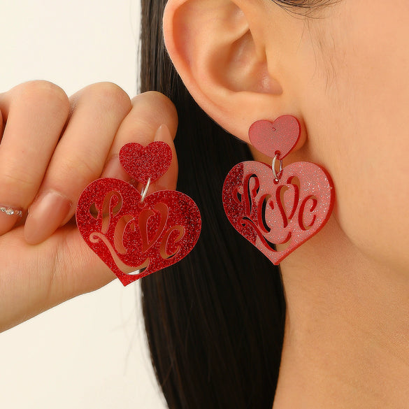 Women's Acrylic Geometric And Heart Shape Dripping Oil Earrings