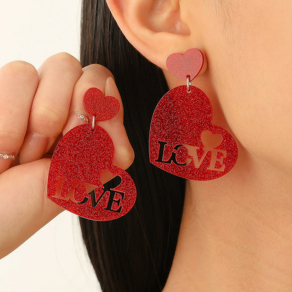 Women's Acrylic Geometric And Heart Shape Dripping Oil Earrings