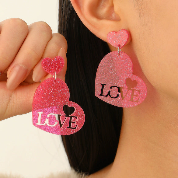 Women's Acrylic Geometric And Heart Shape Dripping Oil Earrings