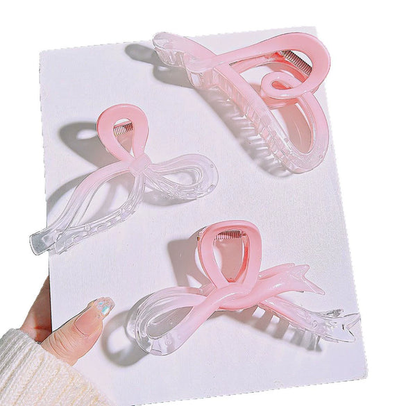 Women's Acrylic Gradient Pink Bow Headwear Set With Baking Paint Process Grab Clip And Shark Clip Included