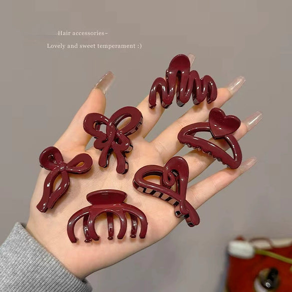 Women's Acrylic Hairpin Small Grab Clip Angora Red Paint Design Headwear