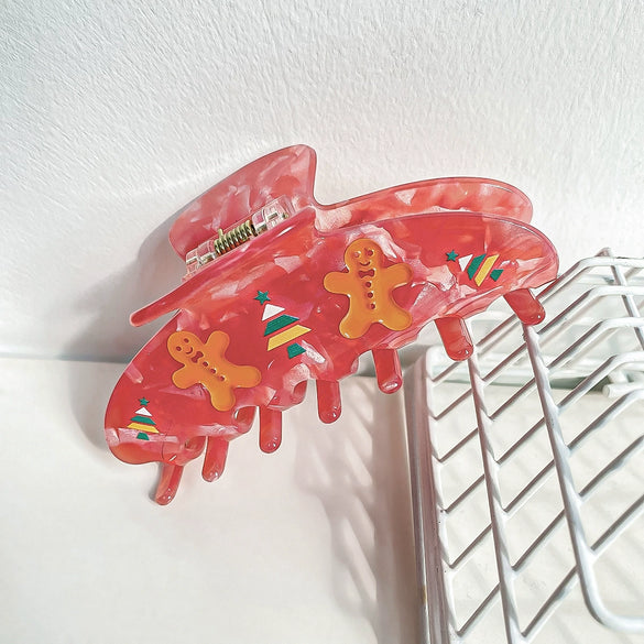 Women's Acrylic Handmade Cartoon Gingerbread Man Hair Shark Clip Hair Accessories