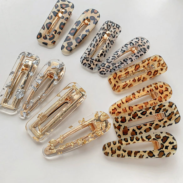 Women's Acrylic Square Side Clip Handmade Simple Leopard Style Hair Accessories